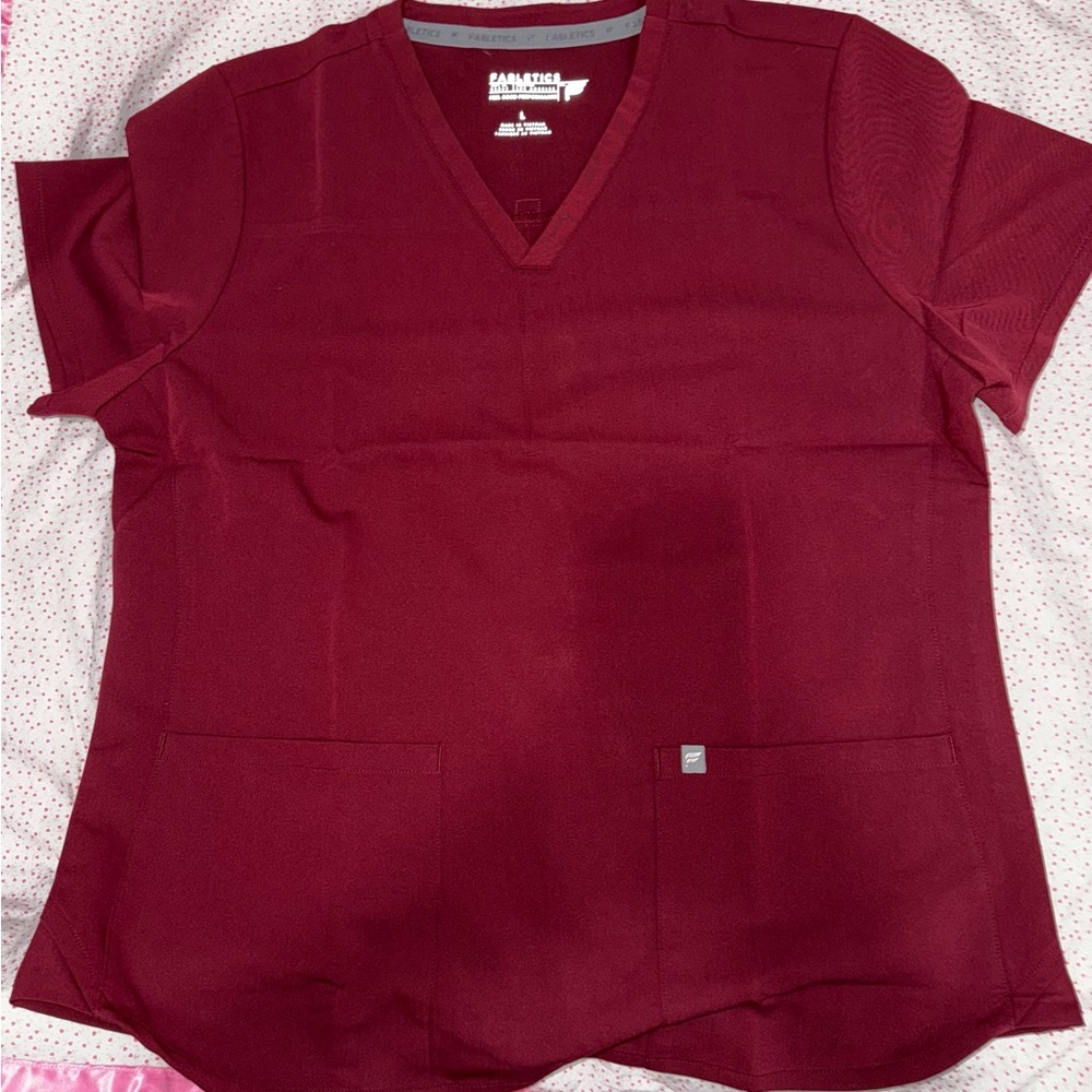 Fabletics Women's V-Neck Scrub Top and Pants- Burgundy